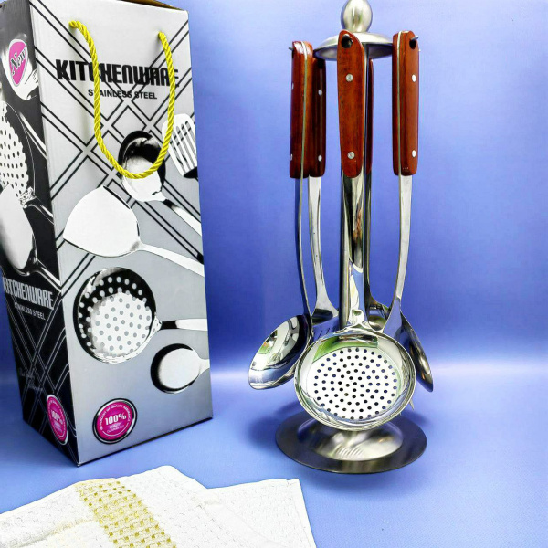Набор кухонных принадлежностей из нержавеющей стали KingNew KitchenWare 7 предметов на подставке по кругу
